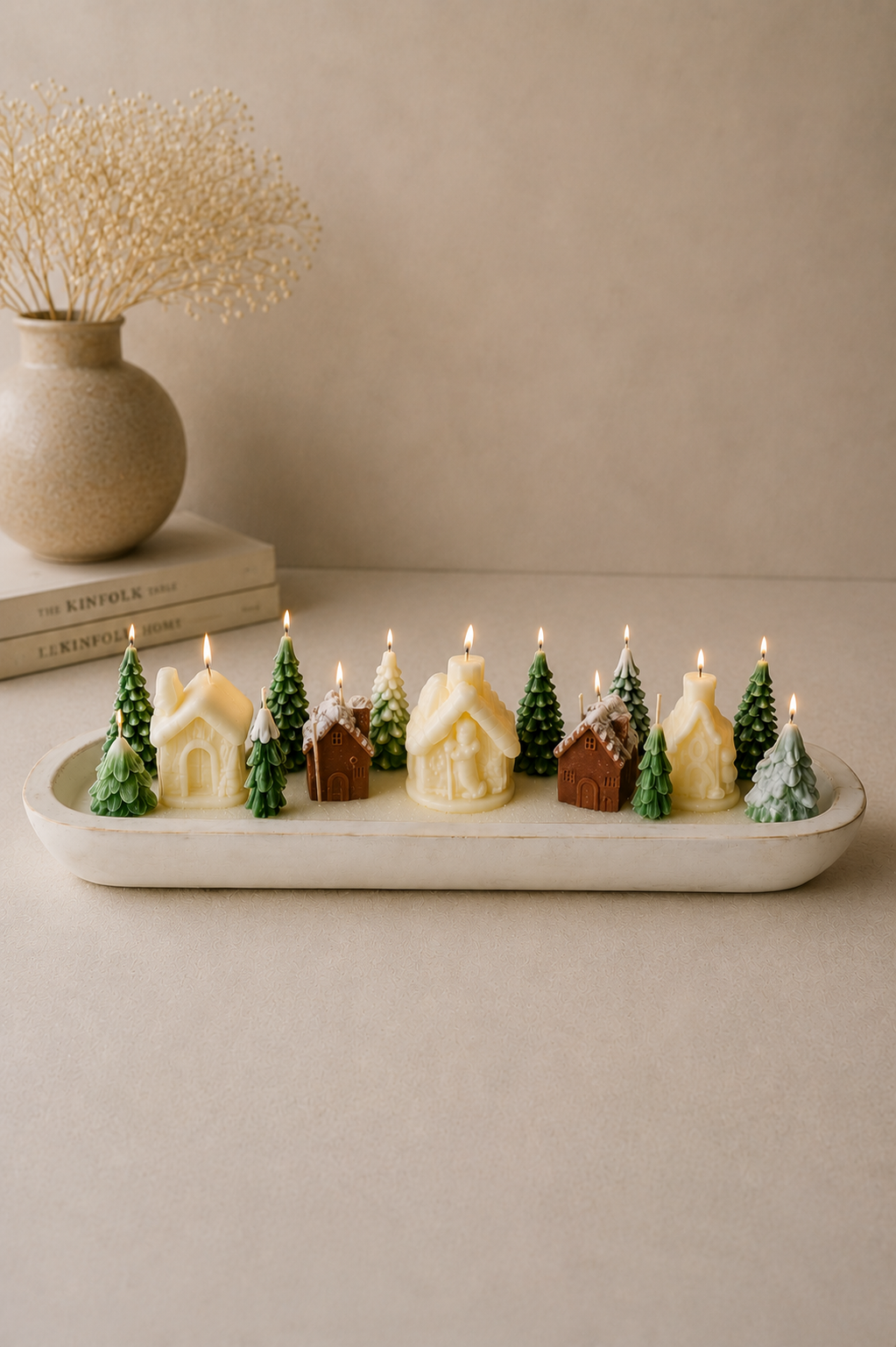 The Winter Serenity Village: A Minimalist Candle Centerpiece